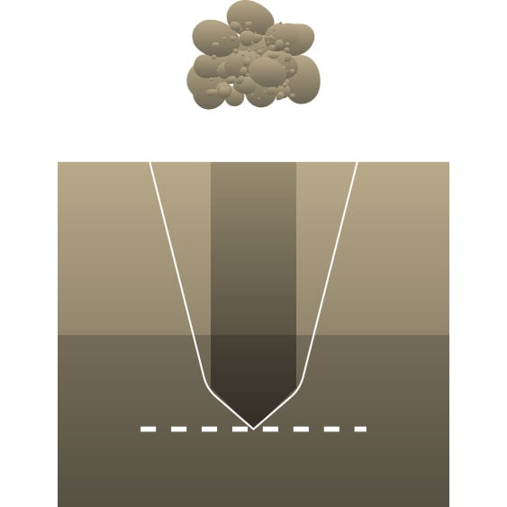 Rendering of a Väderstad 80mm cultivator point and how it affects the soil