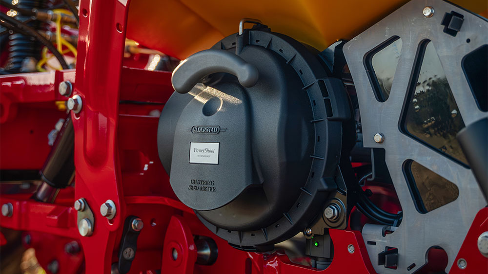 Closeup of seed meter on Väderstad row unit generation II for Tempo and Proceed