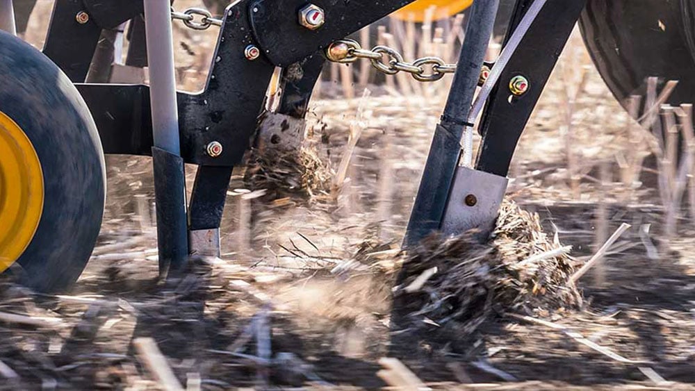 Detail photo of the Seed Hawk fertiliser knife in the ground