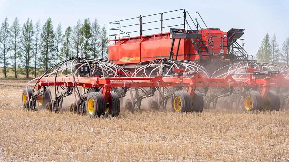 Väderstad Seed Hawk air seeder and Precision Delivery air cart in the field