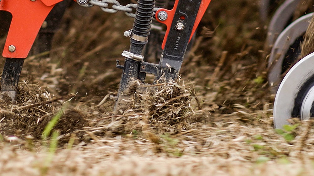 Close-up of the Seed Hawk fertiliser knife.
