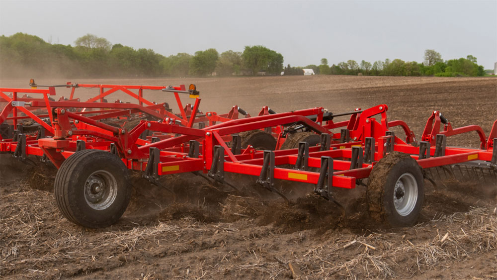 Close-up of the gauge wheel on a Wil-Rich XL2 field cultivator