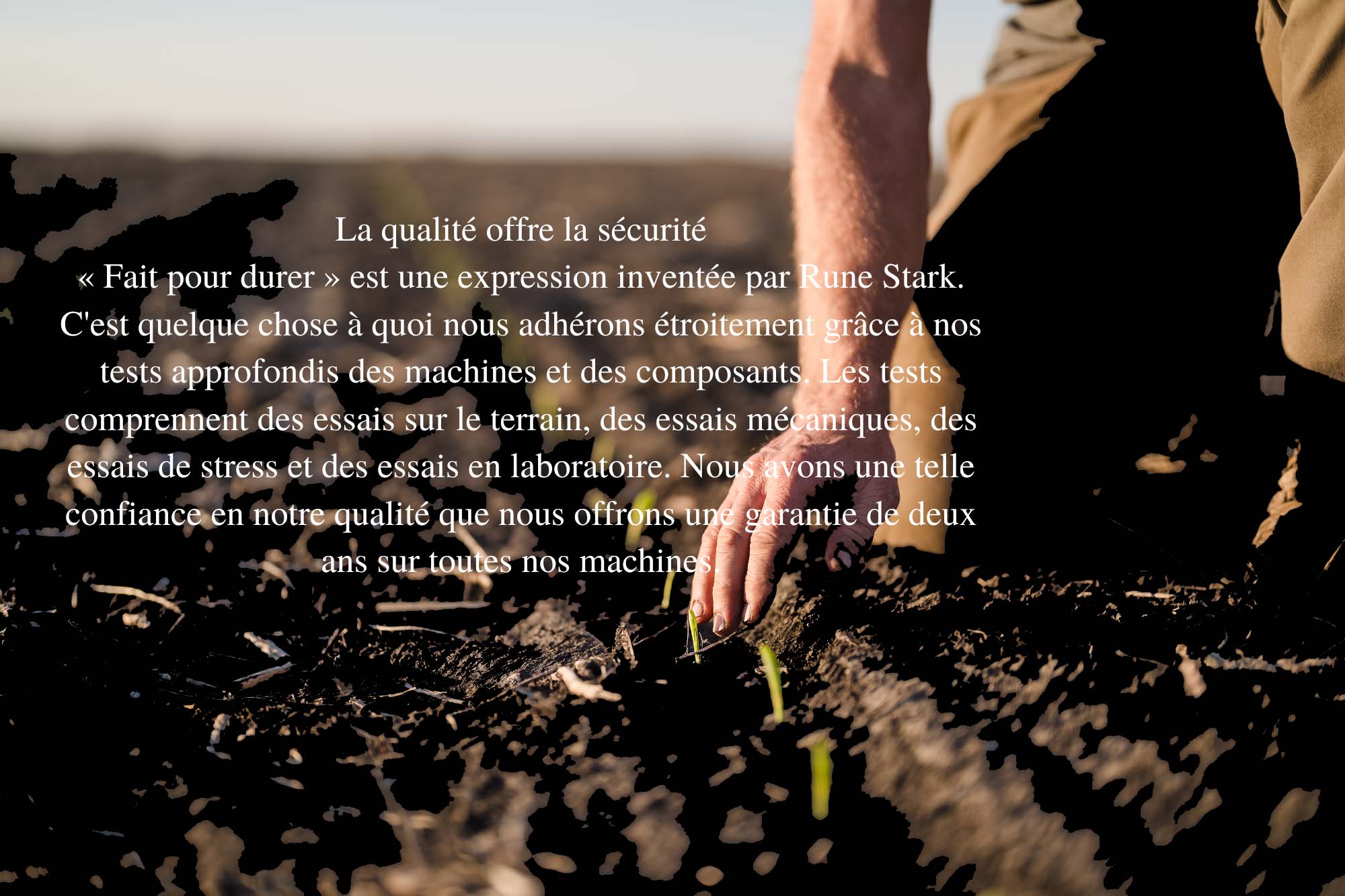 Man kneeling in field with text on top